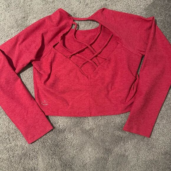 Beyond Yoga Spacedye Enlighten Cropped Pullover Top Long Sleeve Strappy XL Pink - Picture 3 of 5